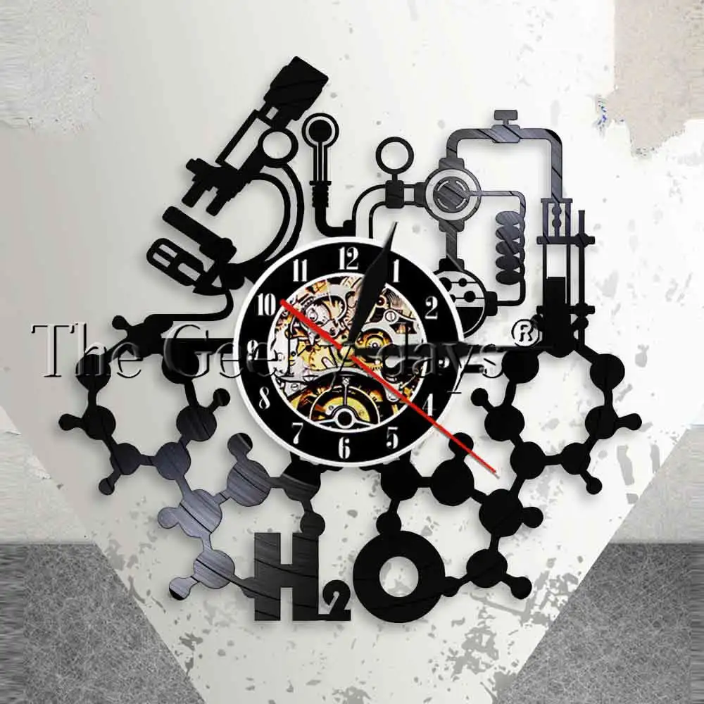 

Chemistry Experiments Wall Clock Science Laboratory Decoration Periodical Elements Table Wall Art Retro Vinyl Record Wall Clock
