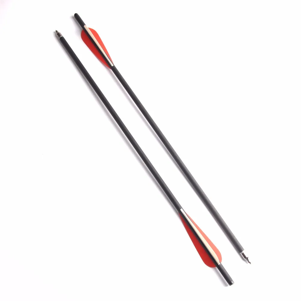 Kaufen 17 20 zoll Carbon Armbrust Pfeil 8,8mm 2 Rot 1 Weiß Feder Halfmoon Form Nocke für Bogenschießen Jagd Schießen