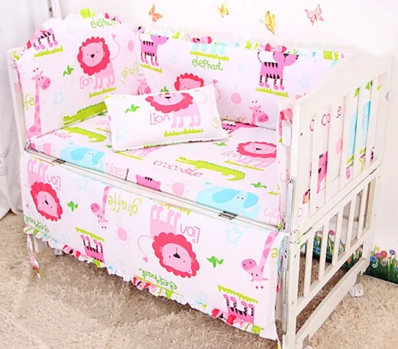 ФОТО Promotion! 6PCS Baby Bedding Set 100% Cotton Curtain Crib Bumper Washable Baby Bed Bumper ,include:(bumper+sheet+pillow cover)