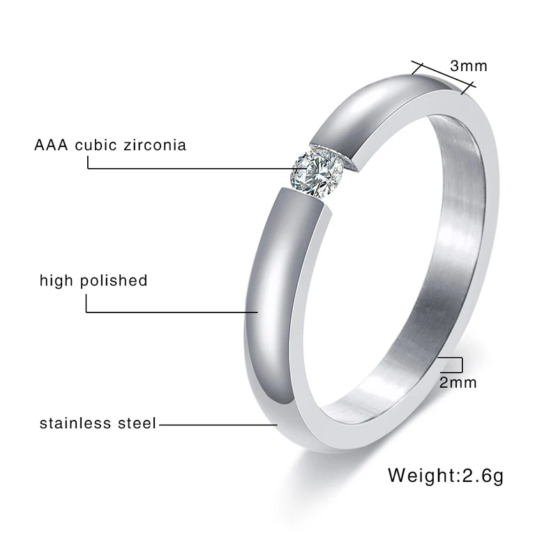 Engagement Ring for Women Stainless Steel Silver Gold Color Finger Ring US Size 5 6 7 8 9 10 gold color rings,stainless steel ring,finger ring,gold color ring,silver ring,wedding rings,wedding ring