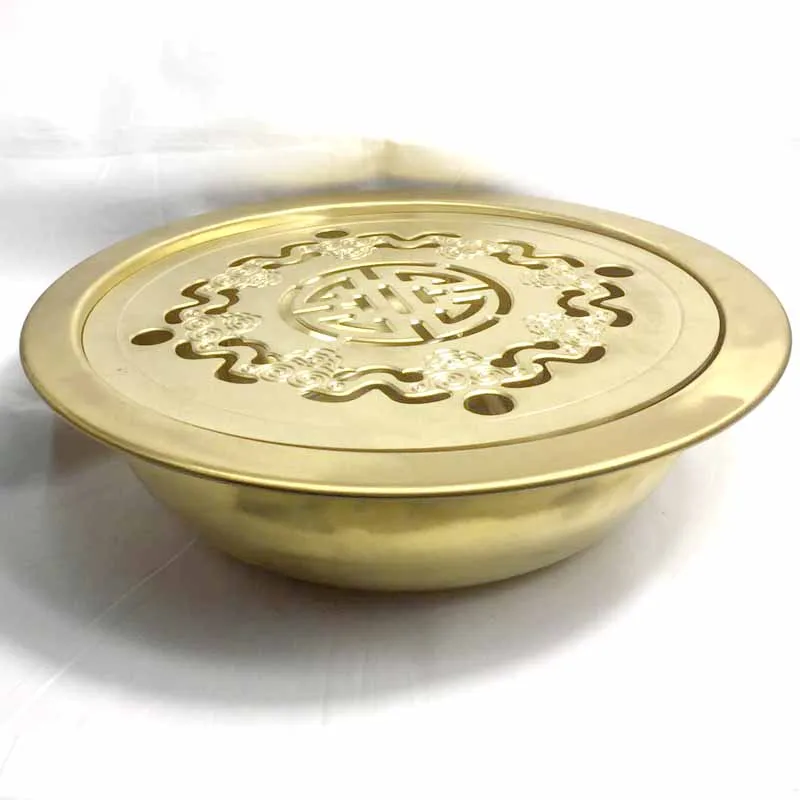

Kungfu tea set handmade brass tea table Chinese circle tea tray chahai copper tea set traditional teaware