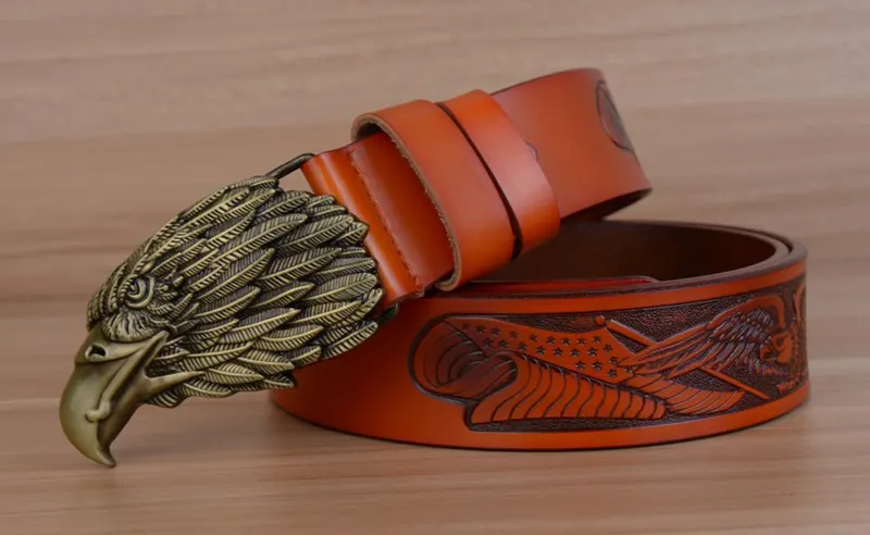 blue leather belt Eagle Designers Luxury Fashion Vintage Male Strap Brand Genuine Leather Belts for Men Punk Cowskin for Jeans Cintos Ceinture brown dress belt