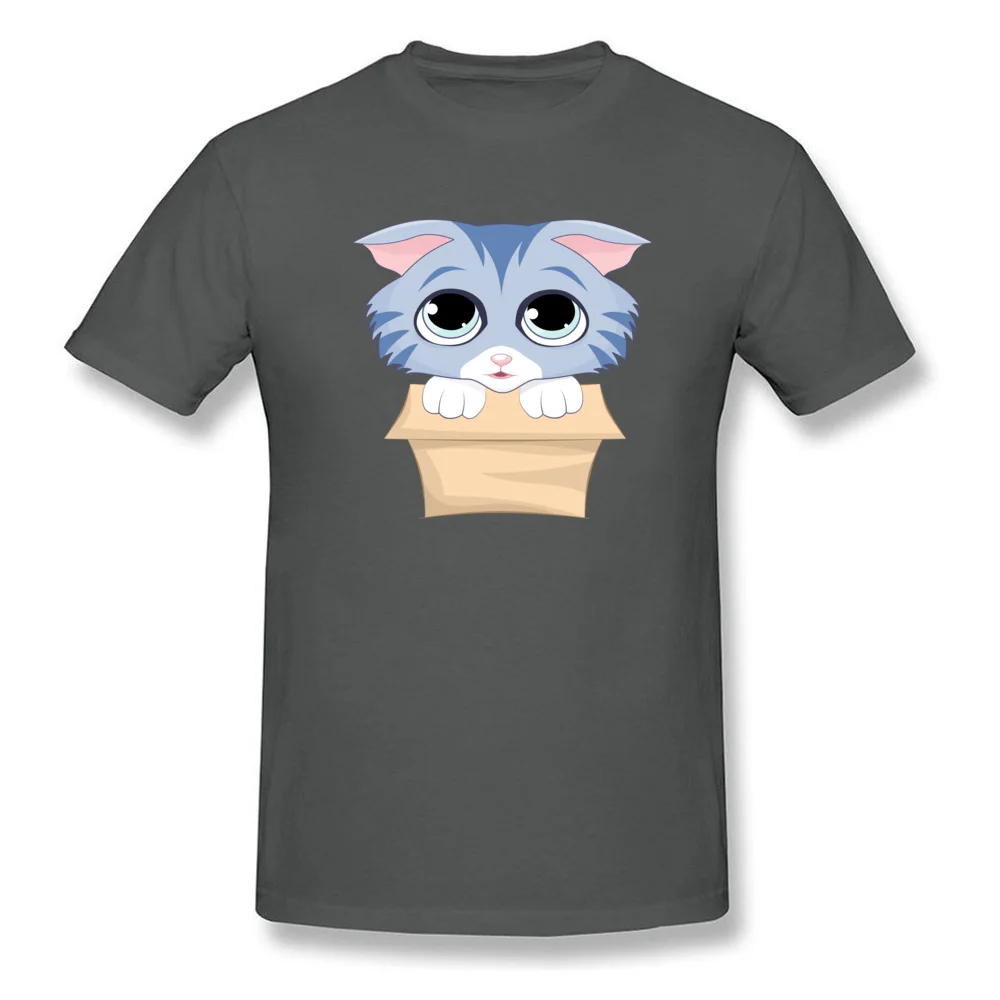 Cute Kitty in a Box Classic Short Sleeve Hip hop T-Shirt 100% Cotton O Neck Men's Tees Slim Fit T-Shirt Summer Fall Cute Kitty in a Box carbon