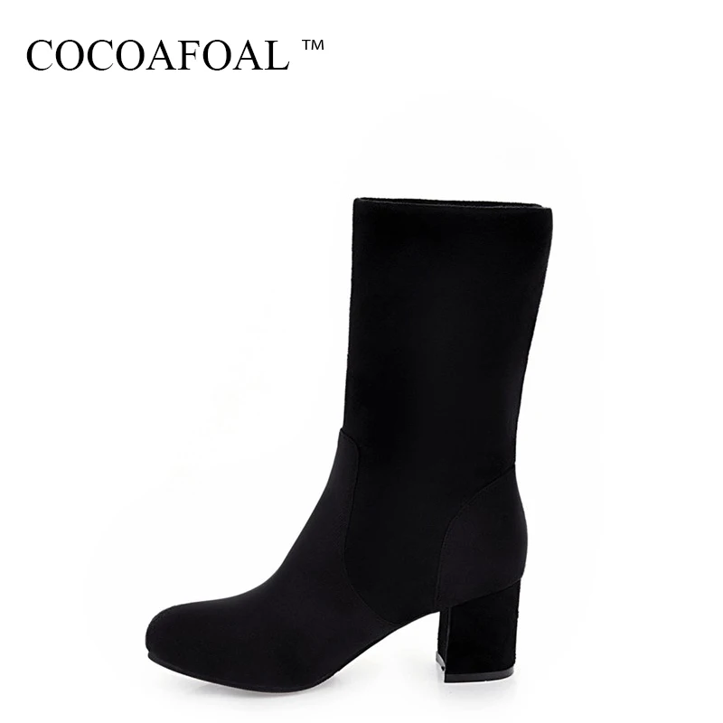 

COCOAFOAL Woman Autumn Winter Chelsea Ankle Boots Black Plus Size 43 Round Toe Martin Boots Fashion Sexy High Heeled Shoes 2018