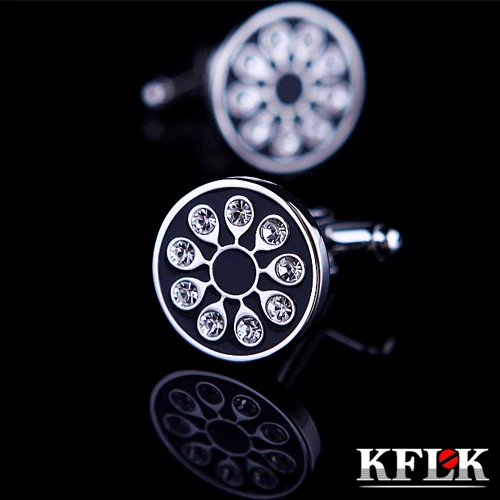 

2 Colors KFLK 2019 Luxury shirt cufflink for mens Brand cuff buttons Crystal cuff links Black High Quality abotoaduras Jewelry