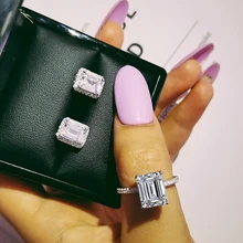 925 пробы, серебряные ювелирные изделия, набор, halo, обручальное кольцо, круглые серьги-гвоздики для свадьбы, Рождество, День Святого Валентина, подарок, вечерние, J4744