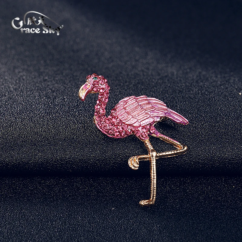 Модные ювелирные изделия розовая эмалированная булавка металлическая Хрустальная брошь «Фламинго» брошь винтажные животные большие стразы броши для женщин