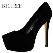 

BIGTREE 2018 Pumps Women Round Toe PU Stilettos Super High Thin Heel Party Wedding Office Career Dress Platform Shoes