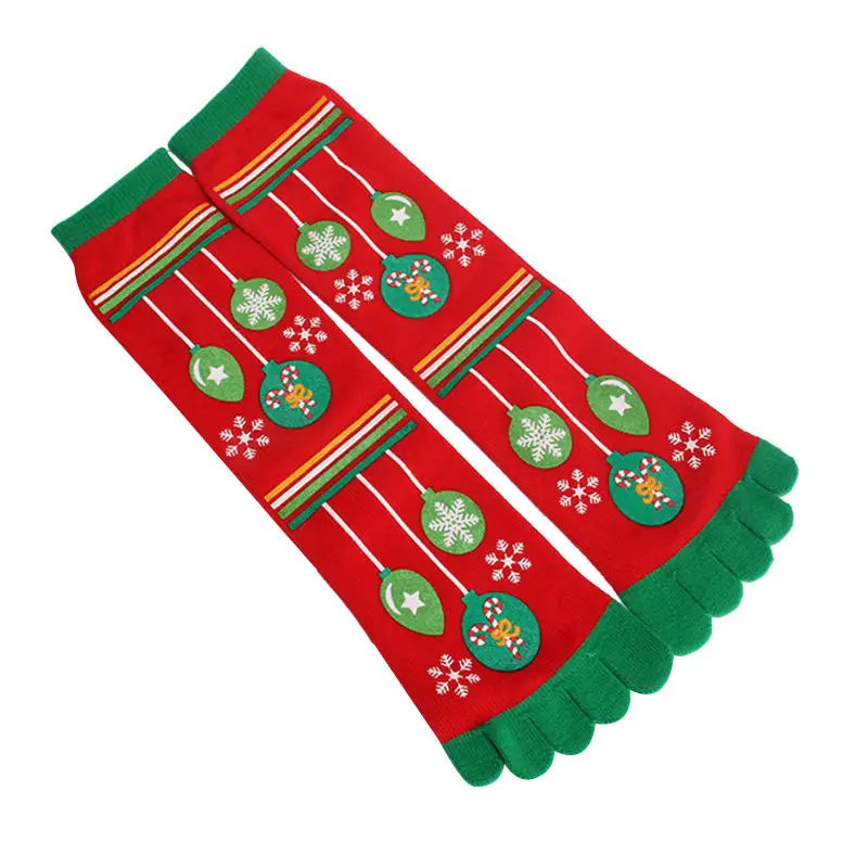 3Christmas Socks Five Fingers Women Socks Winter Warm Comfortable Ladies Toes Crew Stocking Santa Claus Reindeer Snowman Print Socks
