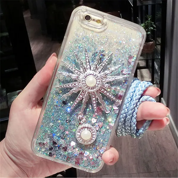 

Case For Samsung S7 edge S8 S9 Plus Note3 4 5 8 Note9 Bling rhinestones Liquid quicksand Sun Sand Lanyard Phone case Capa coque