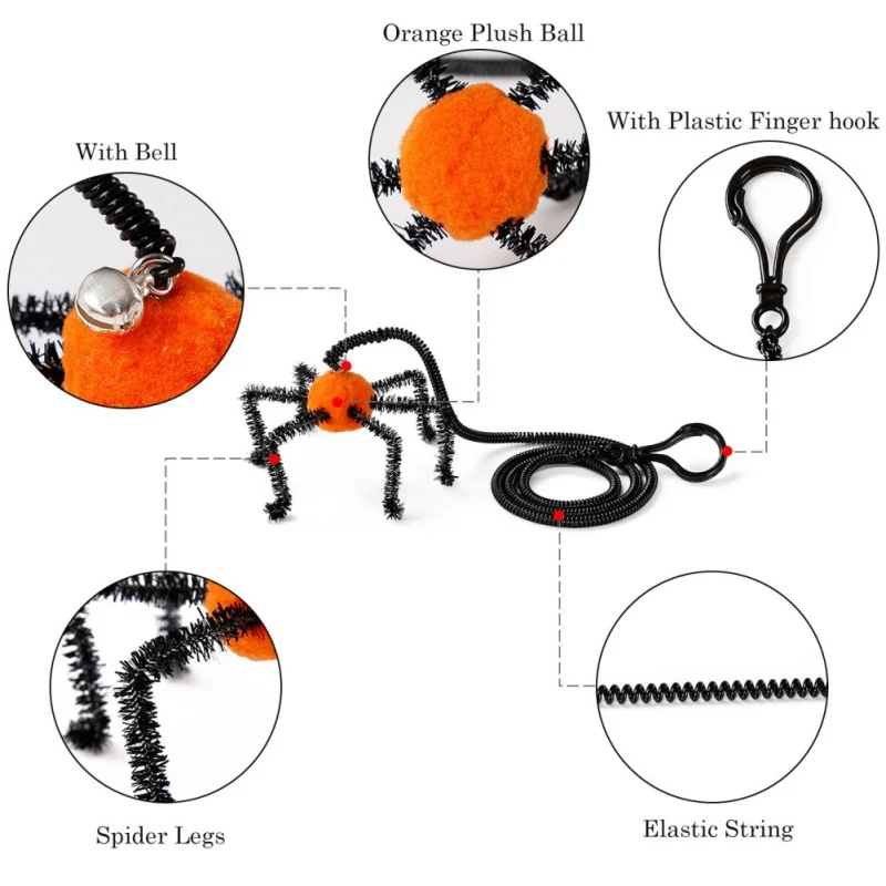 Забавные игрушки для домашних кошек на Хэллоуин, игрушки для кошек с плюшевым мячом и колокольчиком, забавные пружины, канаты в форме летучей мыши, праздничные игрушки для кошек, собак