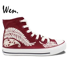 Вэнь красная ручная роспись обувь дизайн пользовательские Рождество перо мужские и женские высокие холщовые кроссовки для подарков