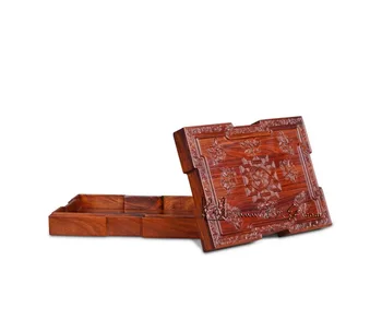 

Rectangular box with health and abundant happiness Chinese New Classical Antique Rosewood Food Strage Baskets Padauk Case Wooden