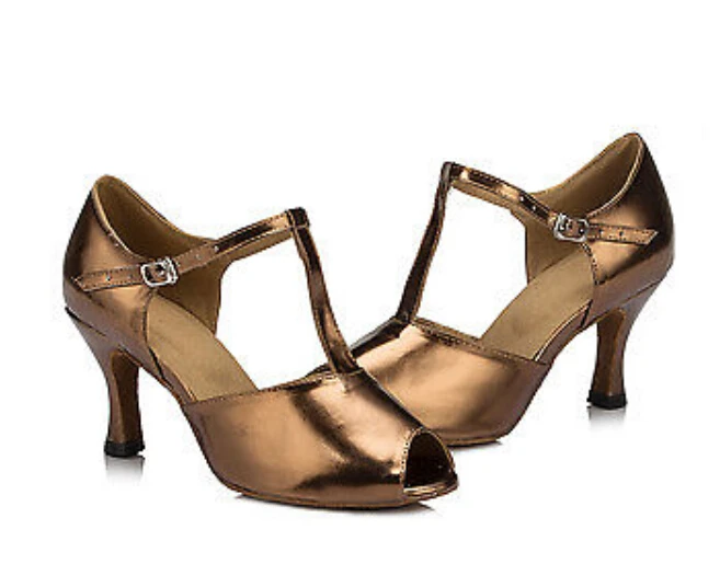 

New Ladies Copper leather Ballroom Latin Samba Salsa Ceroc Tango Dance Shoes All Size