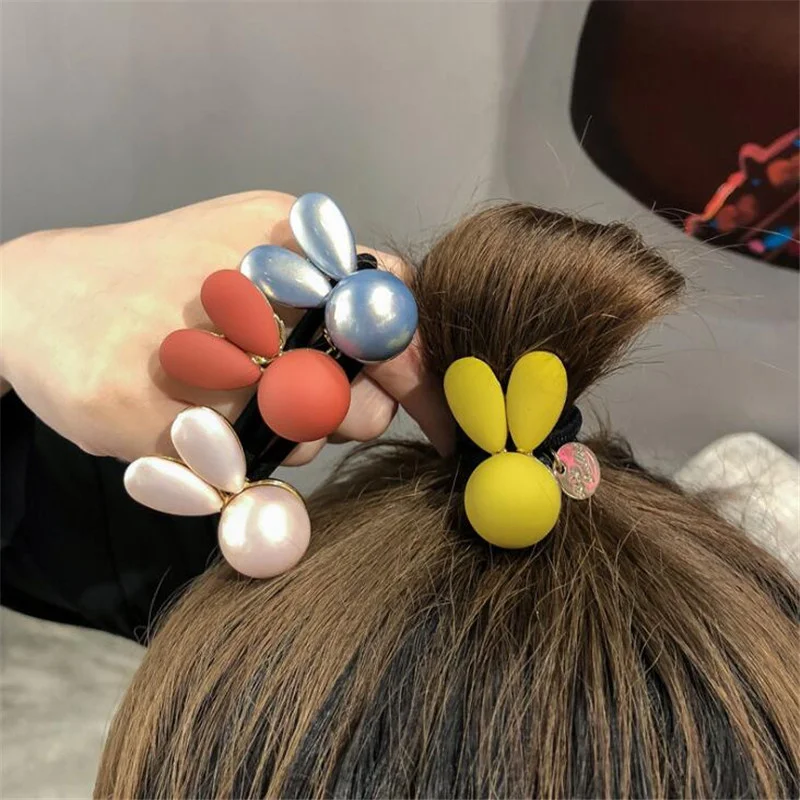 

New 1 pc Women Female Lovely Rabbit Elastic Colorful Pearls Hair Bands Scrunchies Girls Bun Ponytail Hair Holder Rubber band