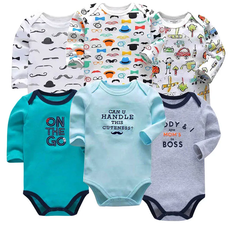 Боди для новорожденных; 6 шт./лот; одежда с длинными рукавами для малышей 3-24 месяцев; боди для маленьких мальчиков и девочек