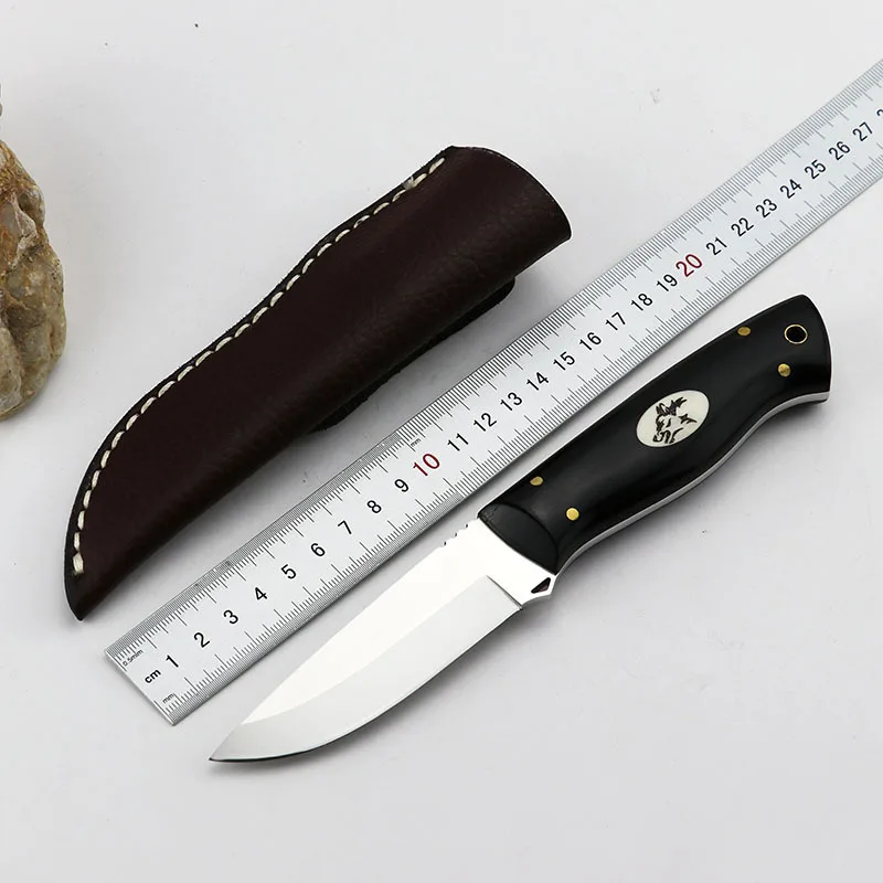 

Hunting Tactical Knife Fixed Blade Knife Rescue Tools Glistening 9Cr18Mov Blade Hunting Straight Knife Resin+Wood Handle