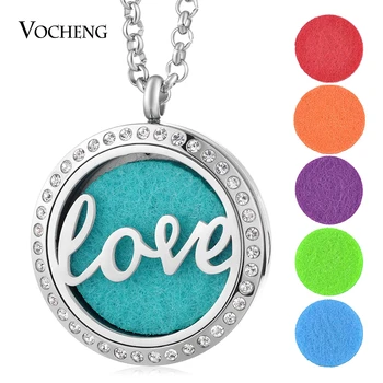 

10pcs/lot 316L Stainless Steel Essential Oils Diffuser Locket Pendant Love Crystal Magnetic Necklace with Felt Pads VA-275*10
