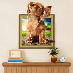 Съемный собаки животные милые щенки Мопс 3D фоторамка с эффектом окна стены Стикеры винил плакат Дети Детские Декор Наклейка