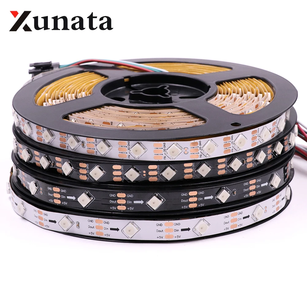

5M DC5V White/Back PCB 30Leds/m 60Leds/m Individually Addressable WS2812B Led Strip WS2811IC Built-in Full Color Led Light