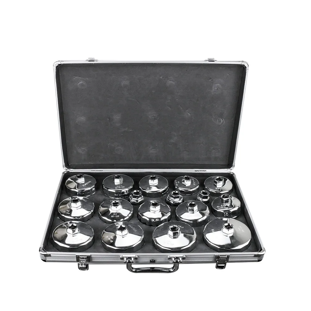 

Oil Filter Wrench Universal Auto 17 PCS Storage Case Cap Housing Cover Engine Oil System Tool Kit Fits Engines Aluminum Alloy