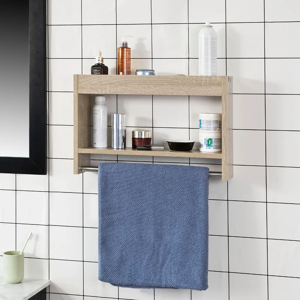

SoBuy FRG240-N, Wall Mounted Bathroom Shelf, Storage Display Shelf with 2 Shelves + 1 Hanging Rail