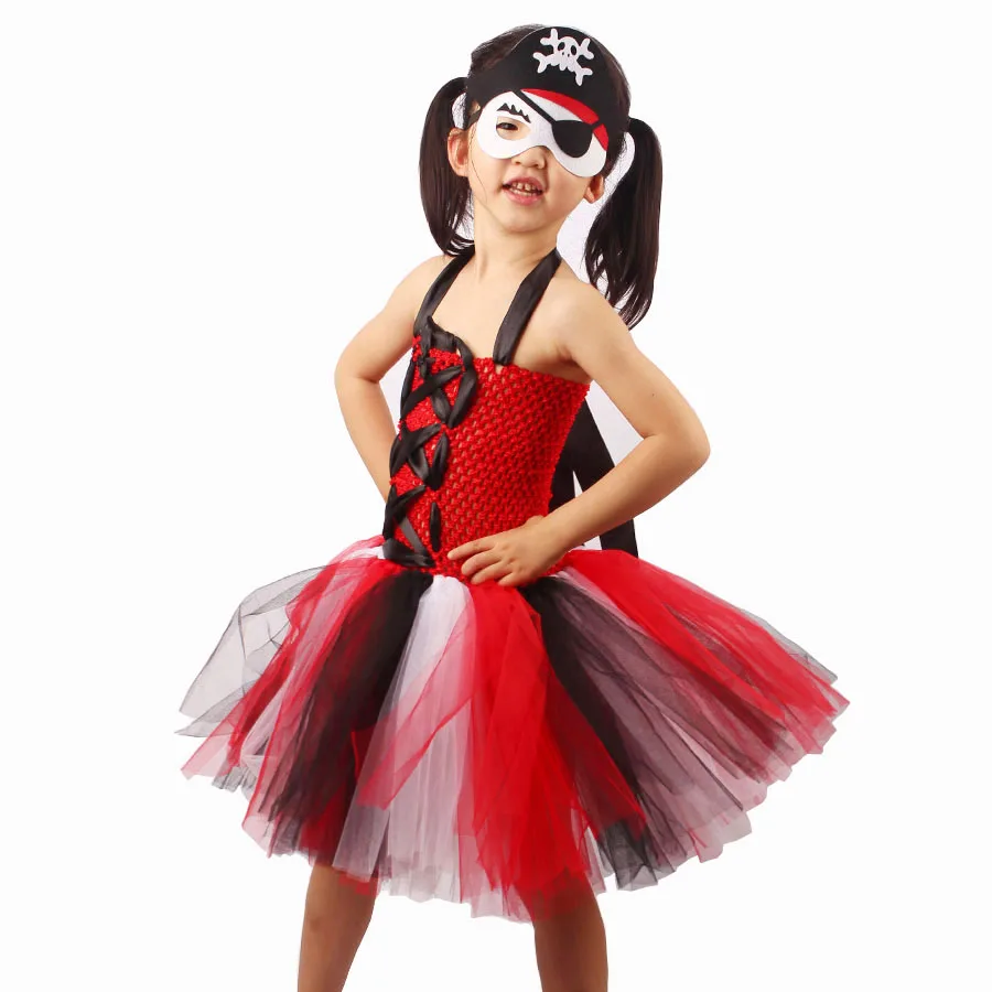 Skull Pattern Girl Halloween Pirate Tutu Dresses Kids Party Dress Children Photography Cosplay Outfits Summer Tulle Dress (22)