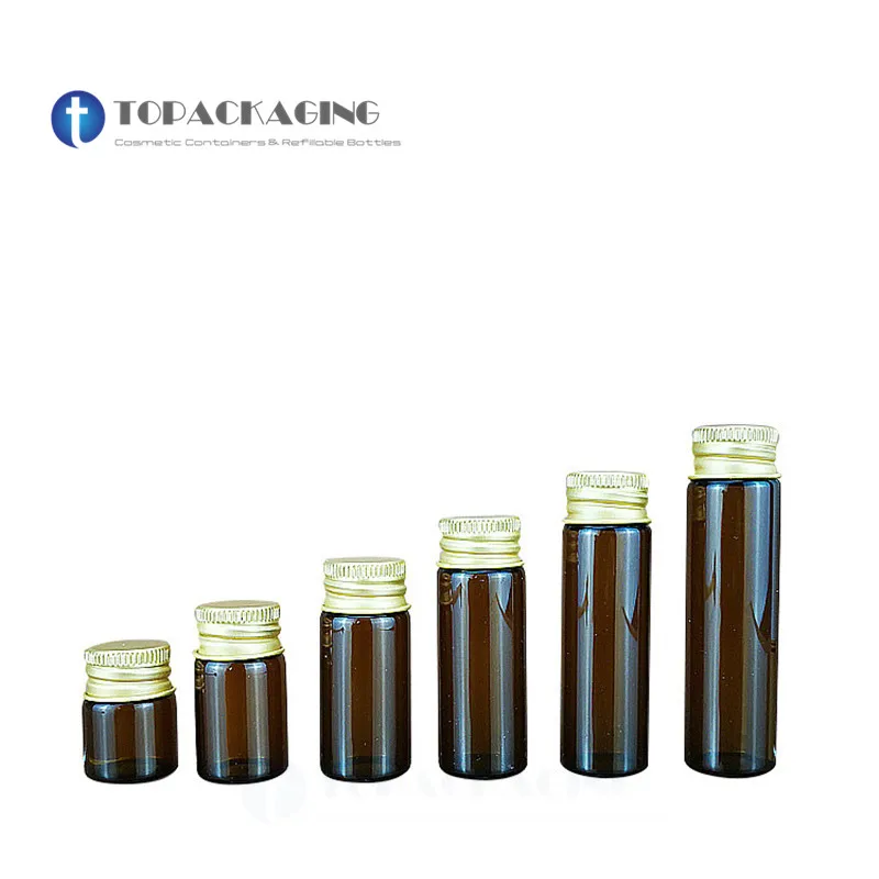 5/8/10/14/16/20ML Aluminum Screw Cap Bottle Amber Glass Serum Empty Cosmetic Container Small Sample Essential Oil Refillable