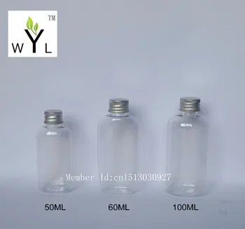 

50ml 60ml 100ml pet plastic bottle with aluminum cap with insert, 50cc 60cc 100cc empty refillable bottles,emulsion bottle WYL