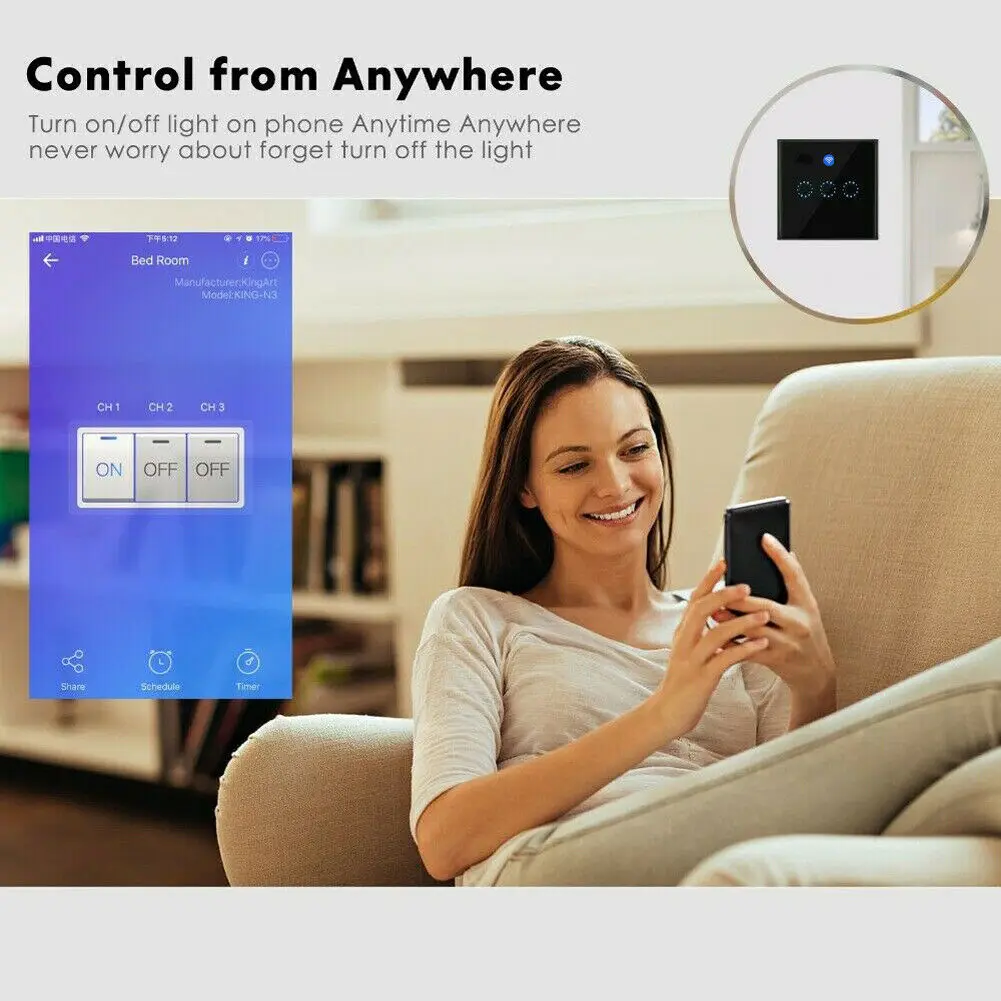 EU Plug 1/2/3 Smart WIFI Light Switch Remote Alexa Home Voice Control Smart Home