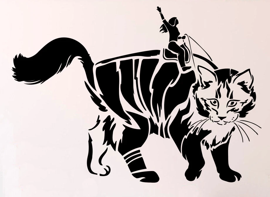 Big Cat Wall Decal Girl Rider Vinyl Sticker Fantasy Fairy Tale Home Interior Nursery Decor Mural Children's Room Design | Дом и сад