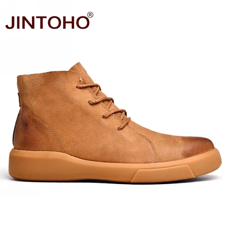 JINTOHO мужские зимние ботинки из натуральной кожи модная мужская зимняя обувь