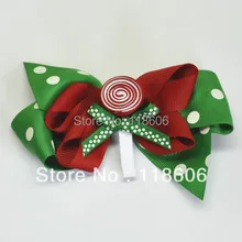 Рождество зеленый и красный Grosgrain леденец заколка для волос из тесьмы Hairbow