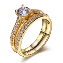 Свадебные кольца 2 шт. набор золотых и белых цветов Лучшие подарки 3A Кристалл классические обручальные ювелирные изделия женские кольца для свадьбы