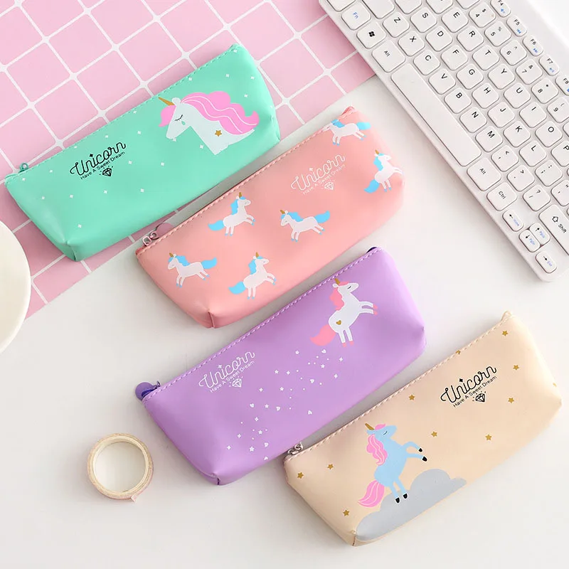 

Cute PU Leather Pencilcase Kawaii Unicorn Pen Bag Pouch Pencil Case Box For Kids Novelty Stationery Office School Supplies