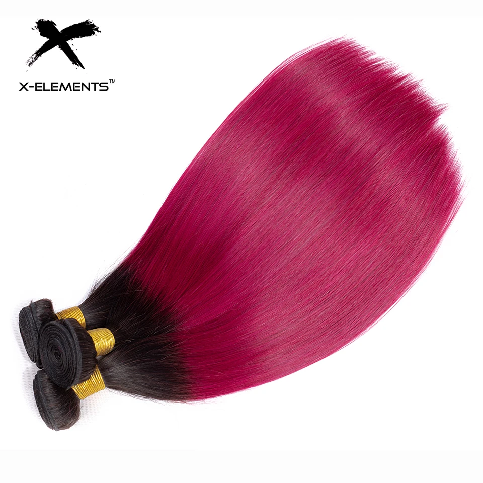 X-Elements Hair Ombre Peruvian Straight Hair Bundles Non Remy Ombre Hair Extensions 1 3 4 Pcs Two Tones Color Hair Weave Bundles (11)