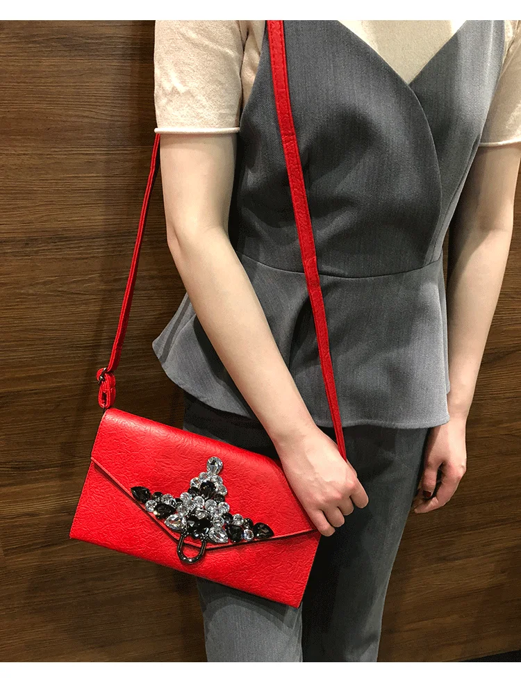 Korean Style Diamond Clutch Bag PU Leather Fashion Clutches Bags Solid Color Big Purse Women Shoulder Bags Crossbody Pack Gifts