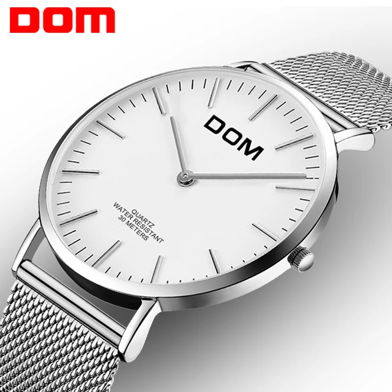 

DOM Ultra Thin Male Clock Steel Quartz Wrist Watch Men Luxury Waterproof Men's Wristwatches Simple Dress Clock Relogio Masculino