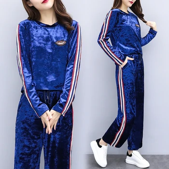 

Velvet Two Piece Set Top And Pants Woman Suit Plus Size 5xl Year-old Female Costume Conjunto Feminino Casual Tracksuit Women