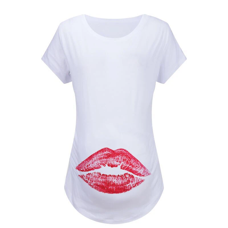 2018 г. летние пикантные губ печати Беременные беременных футболка Беременность Одежда для беременных женская одежда Забавные футболки Premaman