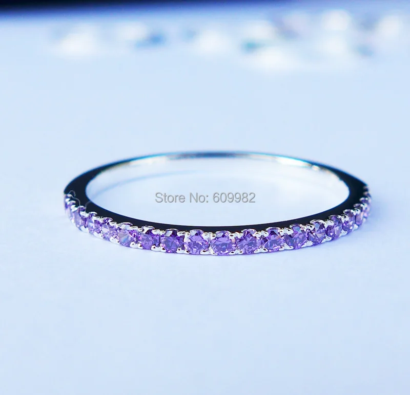 

Wellmade Ladies Simple Rings,Sterling Silver&dark purple CZ Stackable Ring