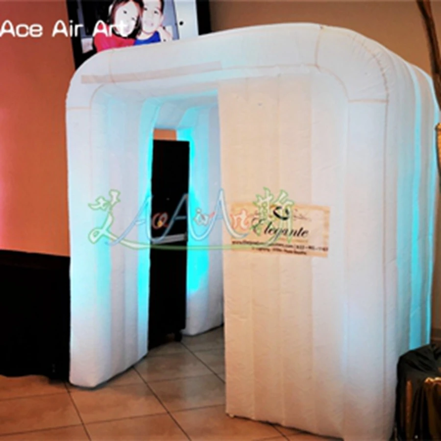  White fabric photo booth inflatable led lighting cube with spotlights and free artwork/Logosticker 