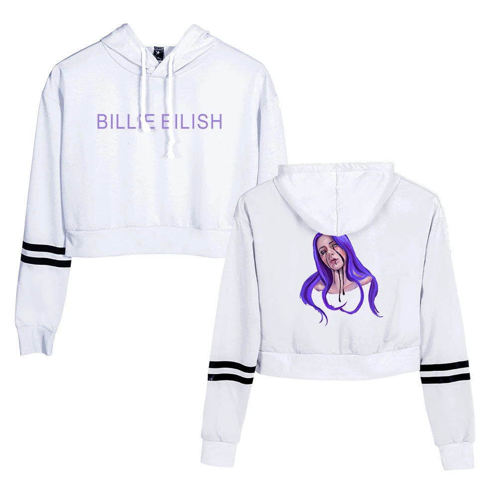 

New Fashion Billie Eilish crop Top Hoodies Sweatshirt Women Pullovers Billie Eilish Hoodies Casual women's/girl's white Hoody