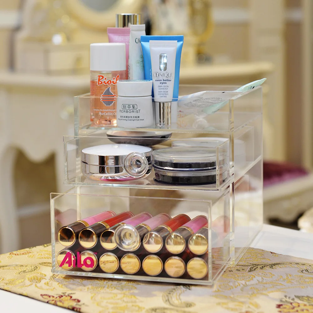 

Aila Acrylic Makeup Organizer 3 Layer Beauty Brush Lipstick Holder Drawer Cosmetics Storage Case Box Dispay Stand Rack