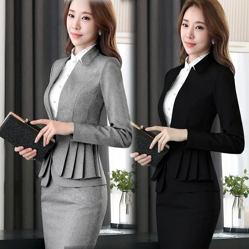 

Korean Women Business Suit Interview Front Desk Ladies Skirt Suits For Work Pants Suits Elegant Woman Uniform For Office DD2047