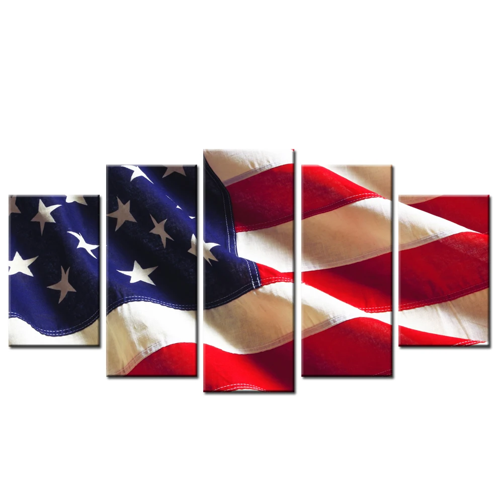 HD Printed 5 Pieces Canvas Art American Flag USA Painting Wall Pictures