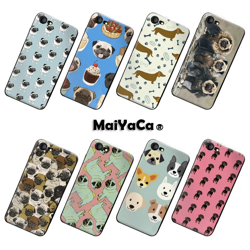 

MaiYaCa Ultra Thin Cartoon Pattern black Phone Case For iPhone 7 8plus 5 5s SE X XS XR XSMax Case Cute lovely pug dogs animals