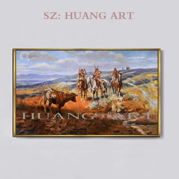 

The horse animal U.S.Vintage Cowboy Oil Painting On Canvas Art Wall Decor Picture Adornment bedroom villa office conference ro