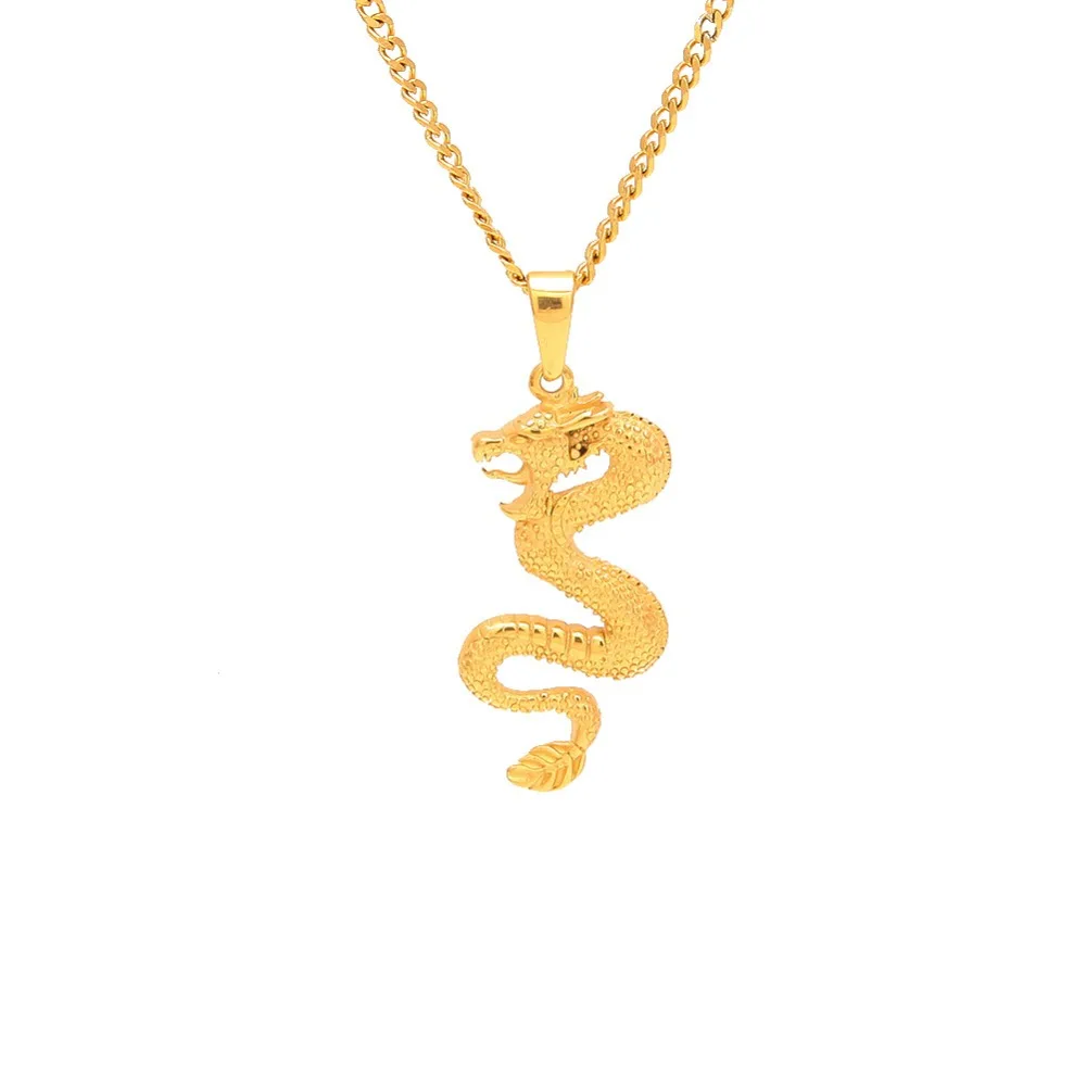 Золотой цвет нержавеющая сталь в форме дракона кулон ожерелья для мужчин хип-хоп/Рок мода винтаж мужской ожерелье ювелирные изделия подарки