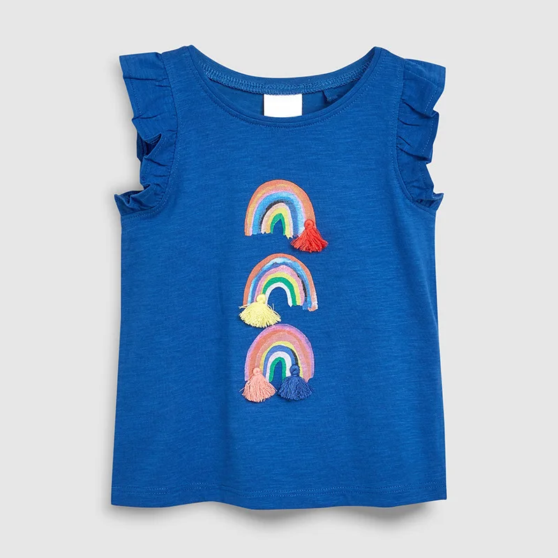 Little maven/Летняя футболка с короткими рукавами с изображением радуги и единорога для маленьких девочек от 2 до 7 лет, Детская Хлопковая футболка для маленьких девочек